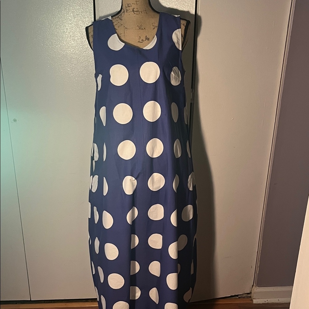 SECRET FIRENZE MADE IN ITALY Elegant Blue Polka Dot Midi Dress
